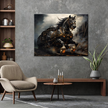 Tableau Steampunk Cheval Noir