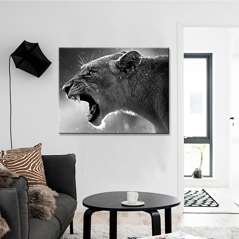 Tableau de Lionne Noir et Blanc