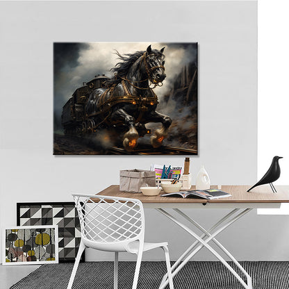 Tableau Steampunk Cheval Noir