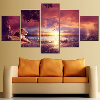 Tableaux Paysage Couché de soleil & Lion - 5 Pièces - Home sweet - 5, animaux, paysage