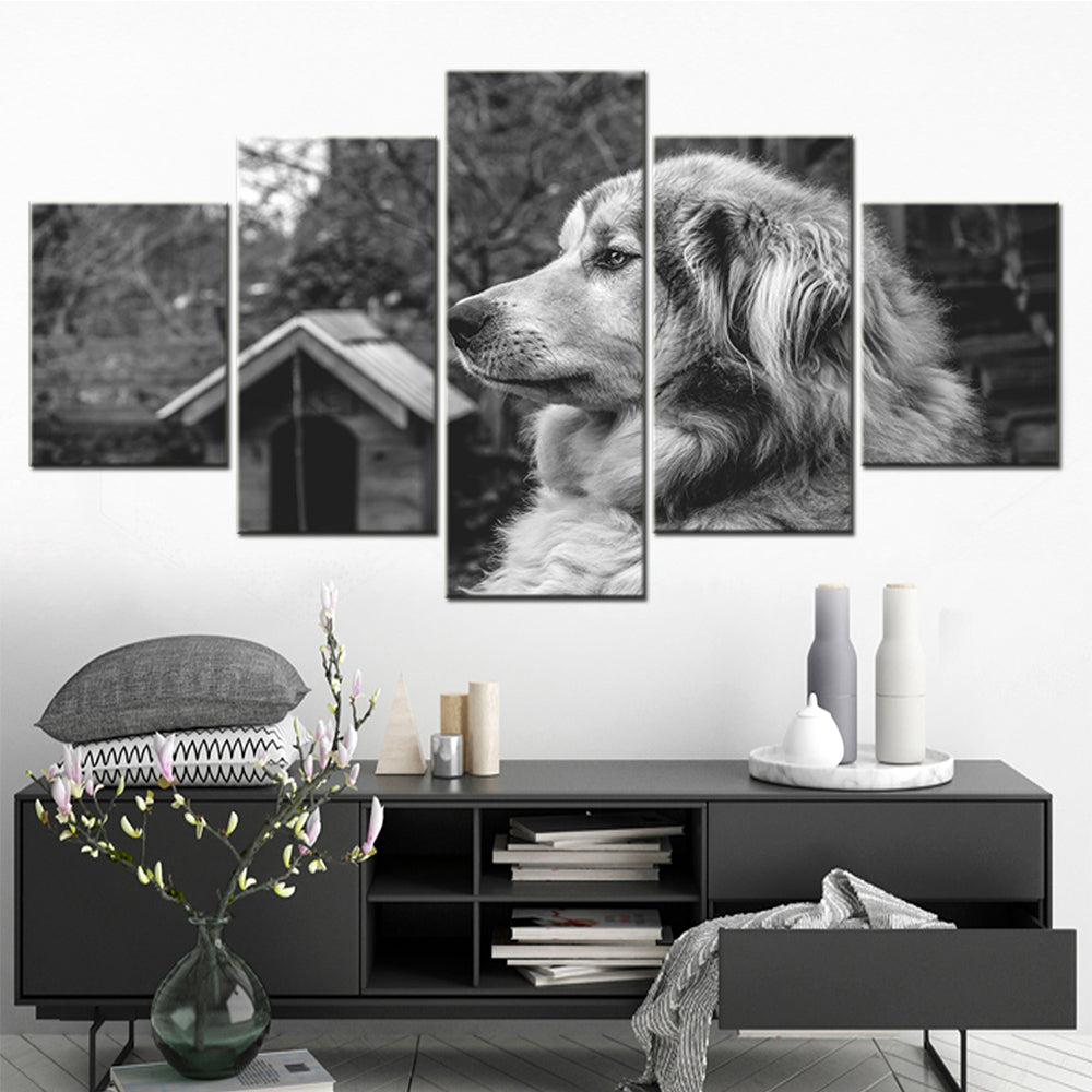 Tableaux de Chien en Noir & Blanc - 5 Pièces - Home sweet - 5, animaux