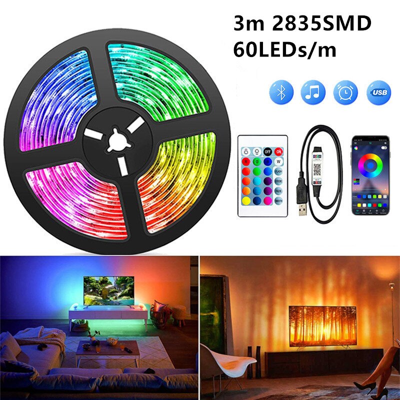 Bande lumineuse LED avec télécommande et Bluetooth - multi couleurs - 3 Mètre -  60LED / M - Home sweet - GAMING, LED